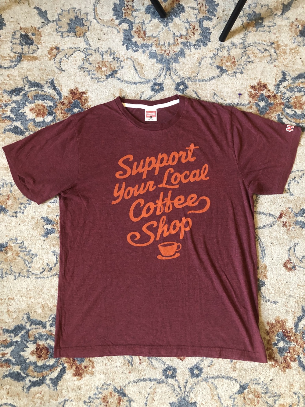 Homage Shirt Mens Large Maroon Support Your Local Coffee Shop Graphic Tee USA